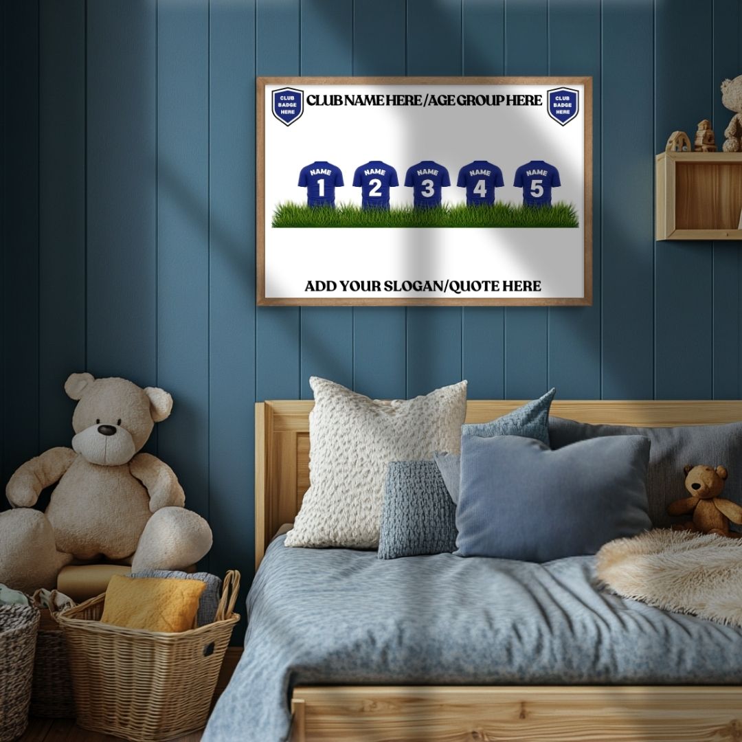 Adore Charlotte Customs Customised Grassroots Football Team Squad Prints Dark Blue Bedroom