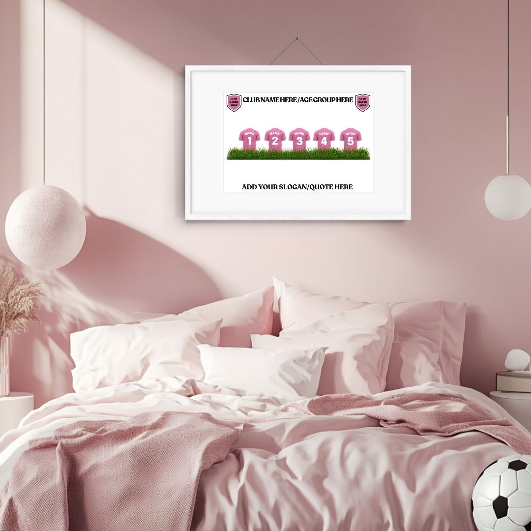 Adore Charlotte Customs Customised Grassroots Football Team Squad Prints Pink Bedroom
