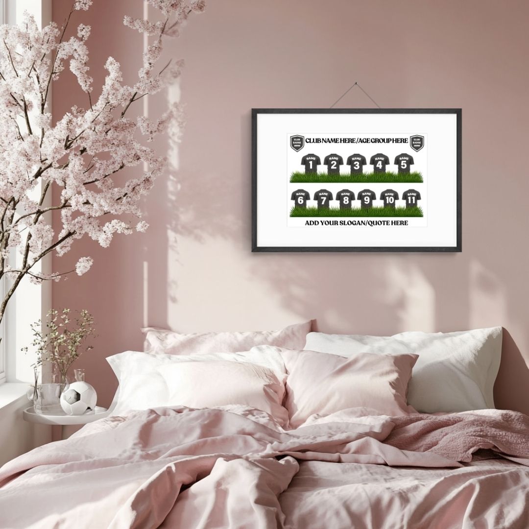 Adore Charlotte Customs Customised Grassroots Football Team Squad Prints Pink Cherry Blossom Room